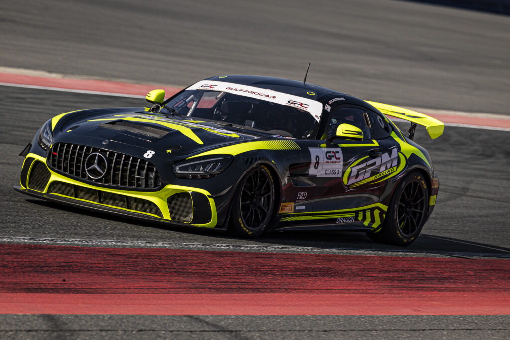 GT4 racecar AMG Mercedes at Yas Marina Circuit in Abu Dhabi